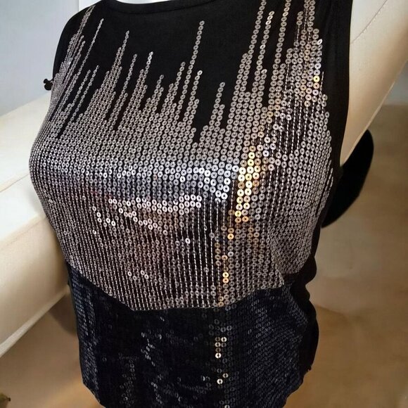 MXG Black Silver Sequined Sleeveless Keyhole Top | XS | Sparkle Glam EUC - Picture 4 of 12